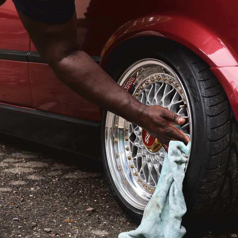 Wheel and paint detailing with a microfibre cloth